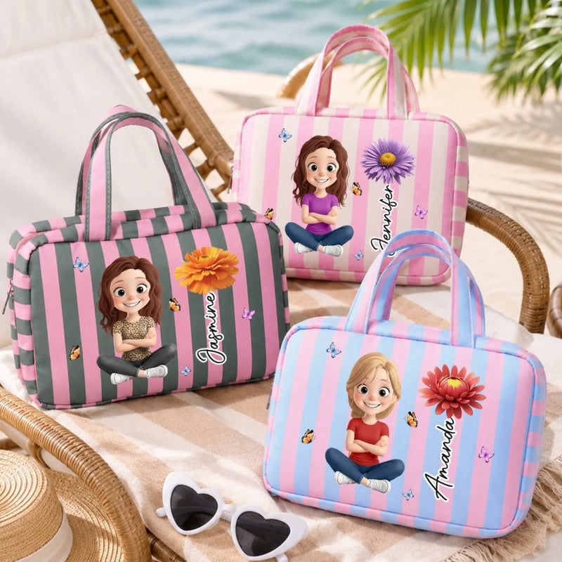 Custom Foldable Toiletry Bag - Personalized Birthday Gifts For Wife, Daughter, Besties, Sisters, Granddaughter, Grandma, Mom, Yourself - Living My Best Story