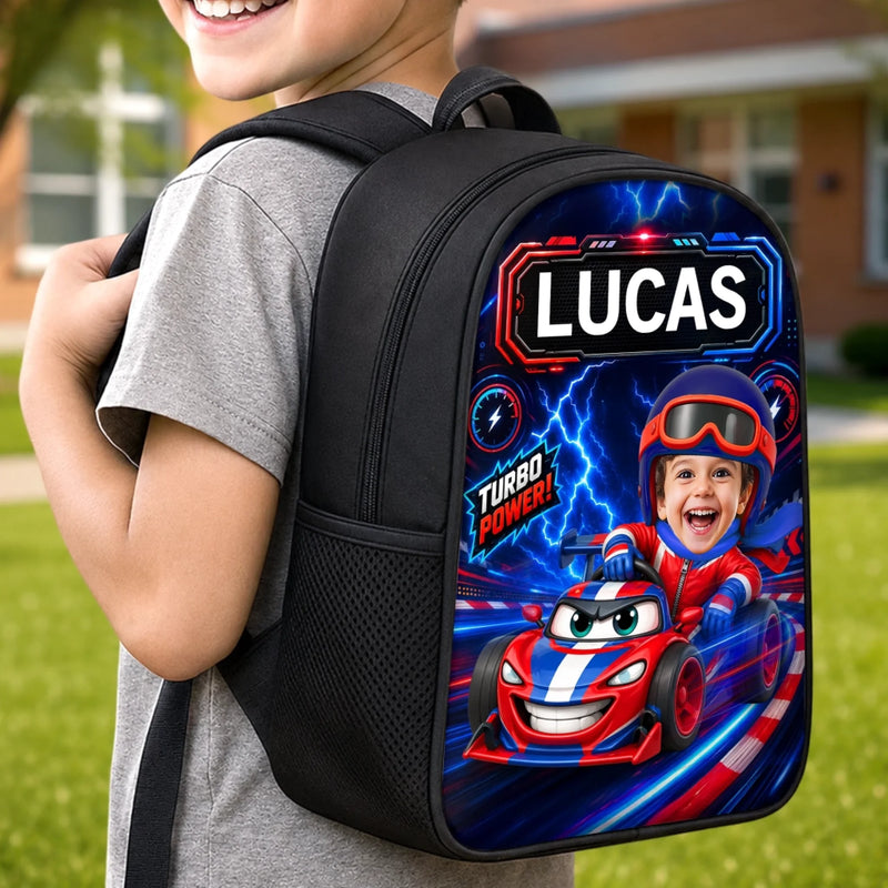 Custom Photo Kids Backpack & Water Bottle Set - Personalized Back To School Gifts For Kids - Driven To Explore