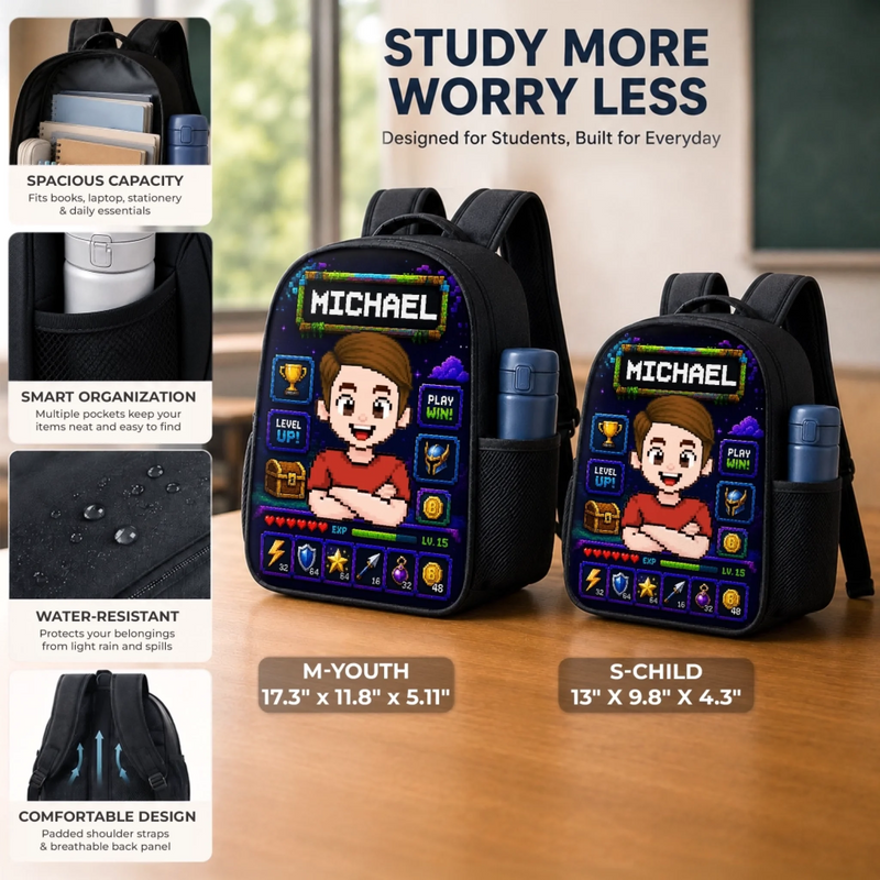 Custom Kids Front Printed Backpack - Personalized Back To School Gifts For Kids - Press Start For A Great School Year