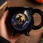Custom 12oz Ceramic Cauldron Coffee Mug - Personalized Halloween Witchy Gifts For Witches, Cat Lovers - Flying High In The Midnight Sky