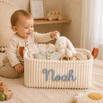 Custom Embroidery Storage Basket - Personalized Baby Shower, Gender Reveal Gifts For New Moms, New Dads, New Parents - Sweetest New Beginning