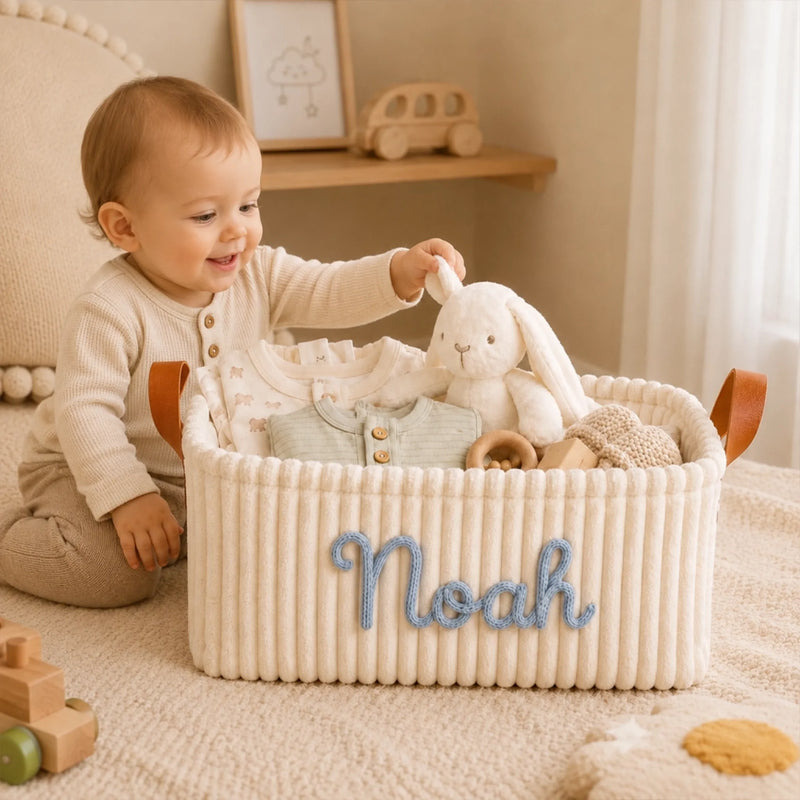 Custom Embroidery Storage Basket - Personalized Baby Shower, Gender Reveal Gifts For New Moms, New Dads, New Parents - Sweetest New Beginning