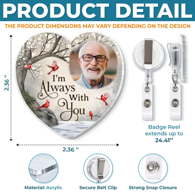 Custom Photo Acrylic Badge Reel - Personalized Memorial Sympathy Gifts For Loss Of Mom, Dad - Gone From Sight Not From Heart