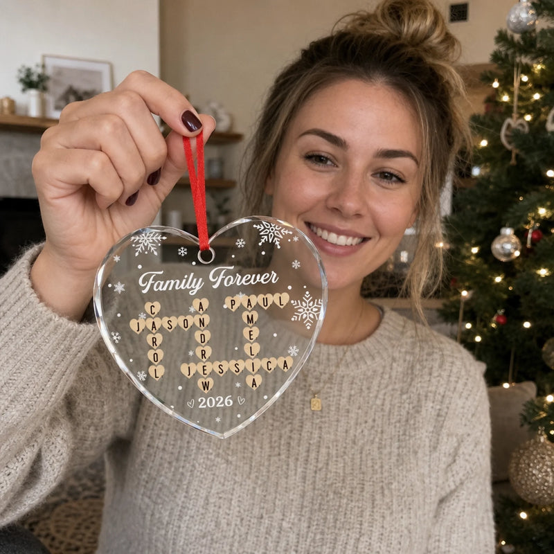 Custom Scrabble Circle Glass Ornament -  Personalized Christmas Birthday Gifts For Mom, Dad, Brother, Sister, Kids - Where Hearts Feel At Home