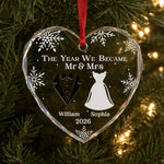 Custom Heart Glass Ornament - Personalized Anniversary Christmas Wedding Gifts For Husband And Wife, Him And Her - Started With A Yes, Now It’s Us