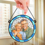 Custom Photo Where There Is Love There Is Life - Couple Personalized Window Hanging Suncatcher Ornament - Gift For Couple