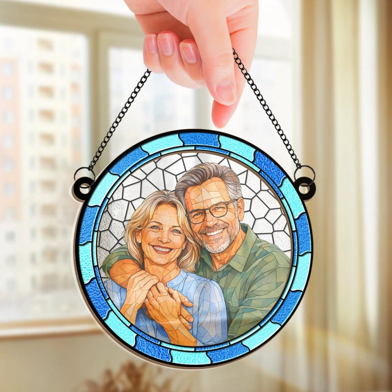 Custom Photo Where There Is Love There Is Life - Couple Personalized Window Hanging Suncatcher Ornament - Gift For Husband Wife, Anniversary