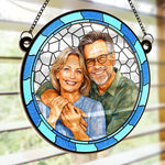 Custom Photo Where There Is Love There Is Life - Couple Personalized Window Hanging Suncatcher Ornament - Gift For Couple