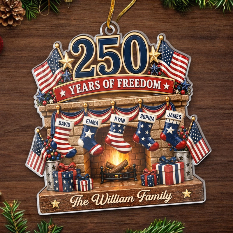 Custom Acrylic Ornament - Personalized America 250th Anniversary Christmas Gifts For Mom, Dad, Brother, Sister - Home Of Freedom And Love