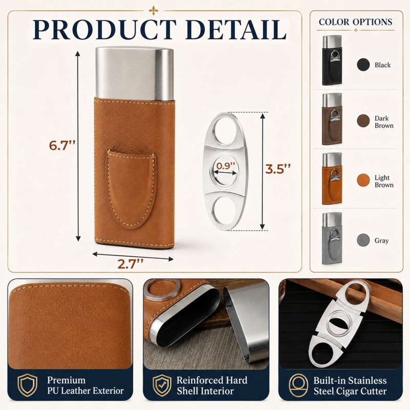 Custom Cigar Leather Case With Cutter - Personalized Birthday Gifts For Husband, Son, Grandson, Brother, Grandpa, Dad, Yourself - Smoke Slow Live Well
