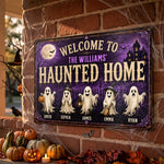 Custom Ghost Home Decor Metal Sign - Personalized Halloween Birthday Gifts For Mom, Dad, Brother, Sister - Ghosts Live Here Full Time