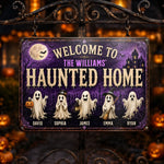 Custom Ghost Home Decor Metal Sign - Personalized Halloween Birthday Gifts For Mom, Dad, Brother, Sister - Ghosts Live Here Full Time