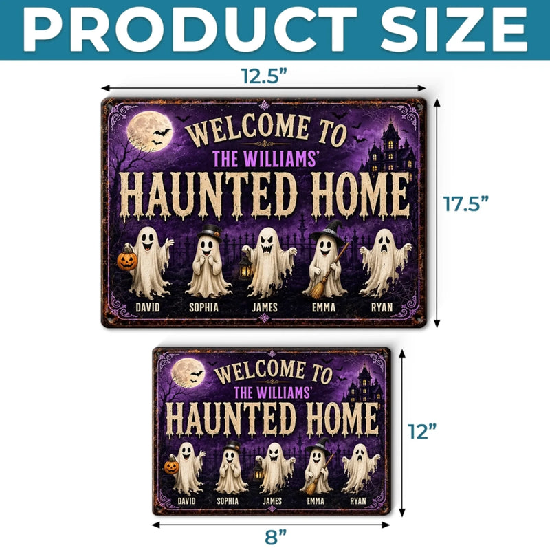 Custom Ghost Home Decor Metal Sign - Personalized Halloween Birthday Gifts For For Mom, Dad, Brother, Sister - Ghosts Live Here Full Time