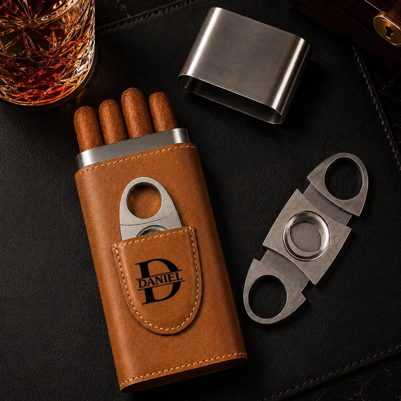 Custom Cigar Leather Case With Cutter - Personalized Birthday Gifts For Husband, Son, Grandson, Brother, Grandpa, Dad, Yourself - Good Cigars Great Days