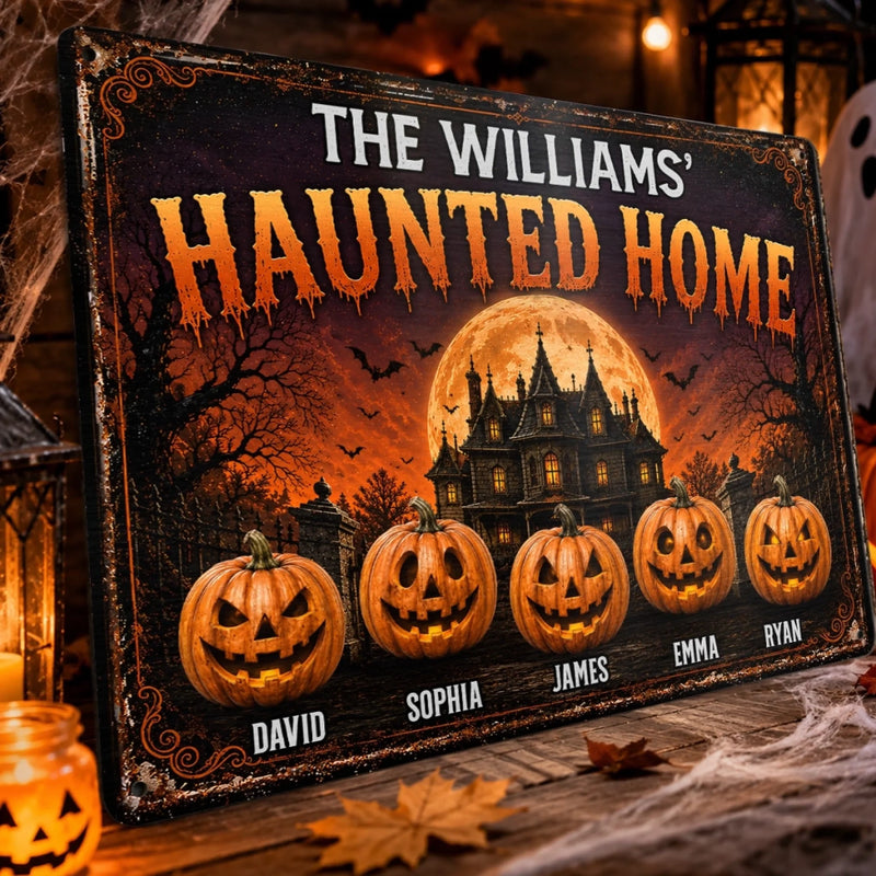 Custom Pumpkin Home Decor Metal Sign - Personalized Halloween Birthday Gifts For Mom, Dad, Brother, Sister - Making Memories One Scare Away