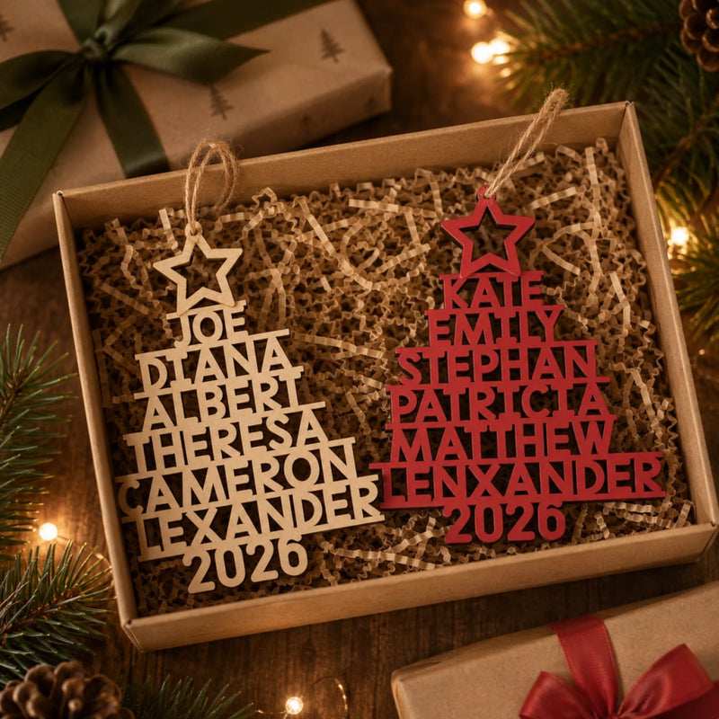 Family Name Christmas Tree Ornament - Wood Custom Shaped - New Arrival, Christmas Gift For Family Members - AMZ