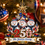 Custom Snowman Acrylic Ornament - Personalized America 250th Anniversary Christmas Gifts For Mom, Dad, Brother, Sister - United In Love Proud In Spirit