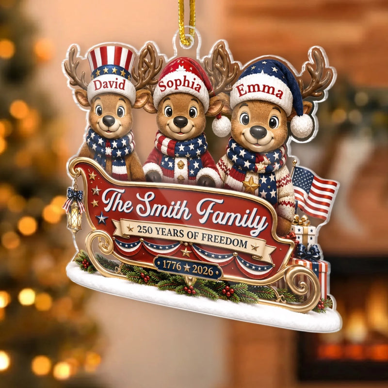 Custom Acrylic Ornament - Personalized America 250th Anniversary Christmas Gifts For Mom, Dad, Brother, Sister - Christmas Begins At Home