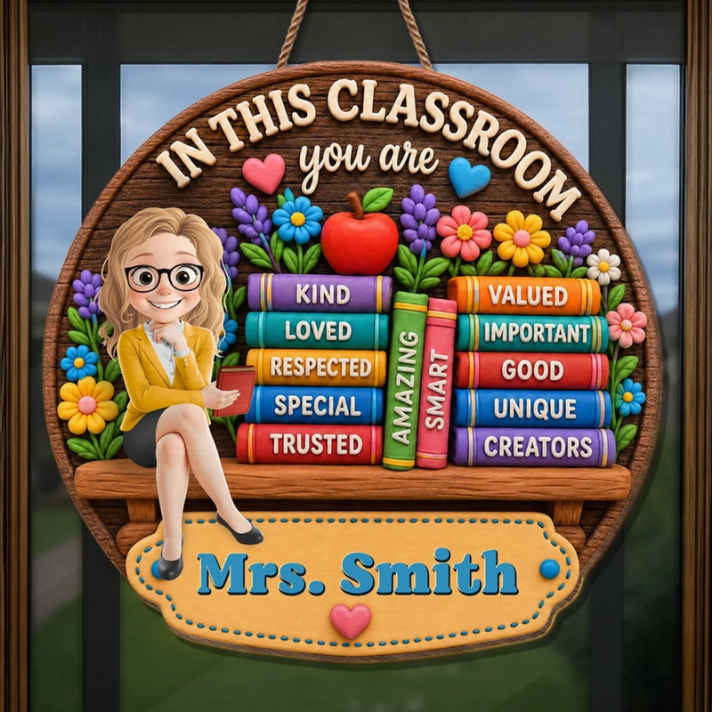 Custom Classroom Decor Wood Sign - Personalized Back To School Gifts For Teachers - Inspire, Love And Teach