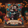 Custom Day Of The Dead 2-Layered Wooden Plaque - Personalized Halloween Decor, Anniversary Wedding Gifts For Husband And Wife, Him And Her - Eternal Skeletal Love