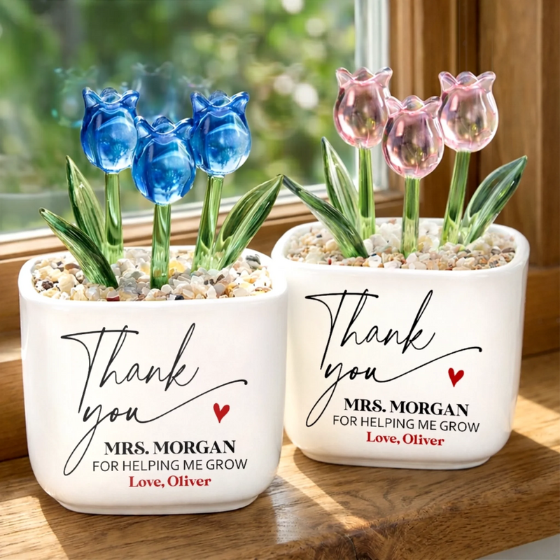 Custom Glass Everlasting Flowers - Personalized Teacher Appreciation, Back To School Gifts For Teachers - Thank You For Helping Me Bloom