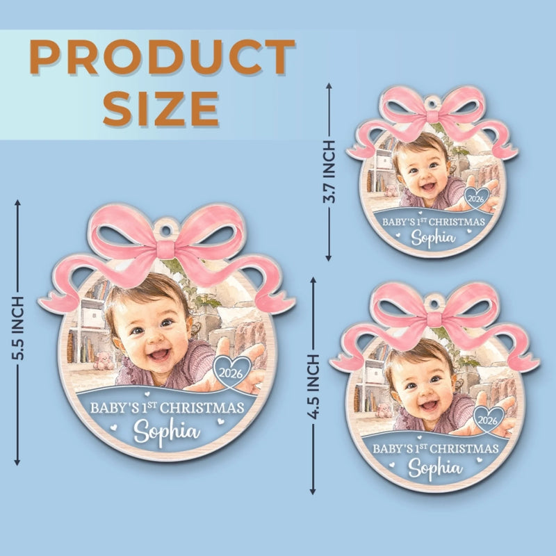 Custom Photo First Christmas Acrylic Ornament - Personalized Christmas Baby Shower, Gender Reveal Gifts For New Moms, New Dads, New Parents - Merry First Christmas Little One