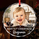 Custom Photo First Christmas Circle Glass Ornament - Personalized Christmas Baby Shower, Gender Reveal Gifts For New Moms, New Dads, New Parents - Little Joy Big Love