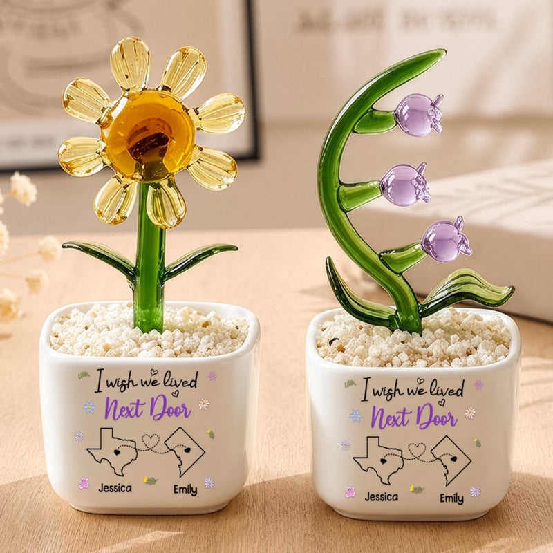 Custom Long Distance Glass Everlasting Flowers - Personalized Best Friend Birthday Gifts For Women, Besties, Sisters, BFF - Friendship Without Borders
