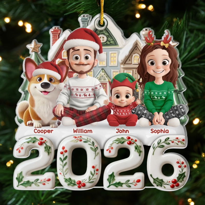 Custom Acrylic Ornament - Personalized Christmas Birthday Gifts For Family, Dog Cat Lovers - Our Happy Place, Right Here
