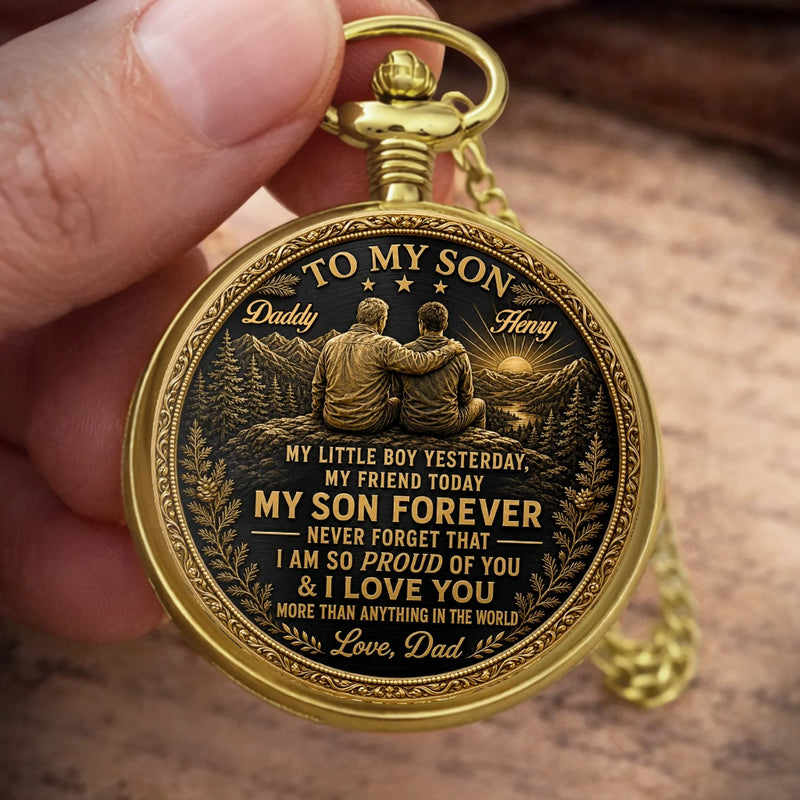 Custom Pocket Watch - Personalized Birthday Gifts For Son - Forever My Son And Best Friend