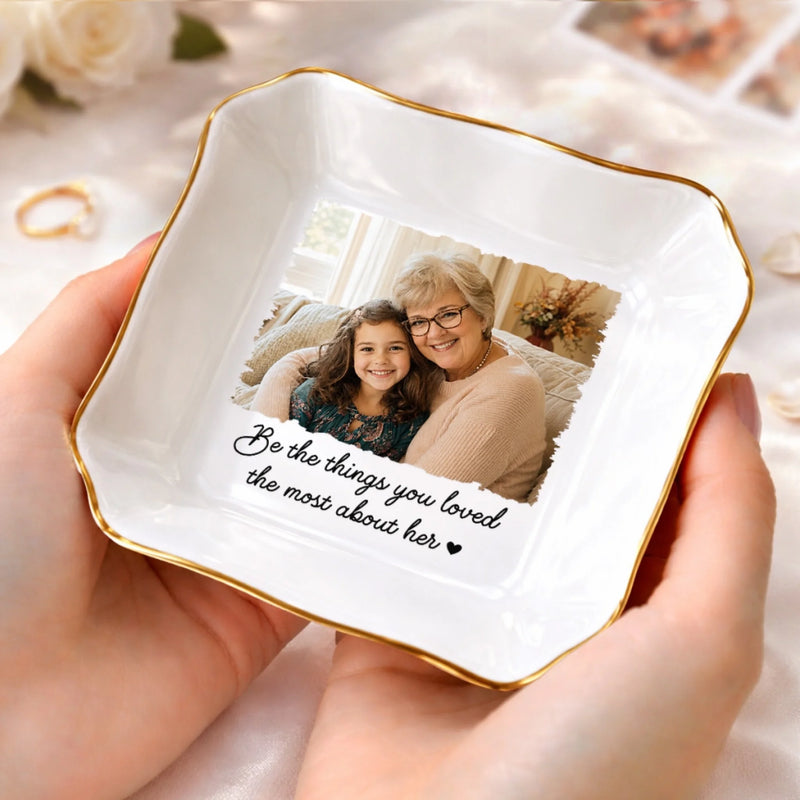 Custom Photo Jewelry Dish - Personalized Memorial Sympathy Gifts For Loss Of Mom, Dad - Gone Yet Always Near