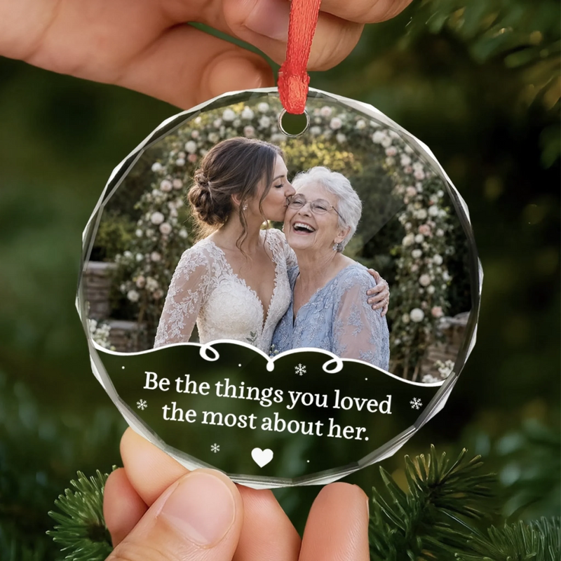 Custom Photo Circle Glass Ornament - Personalized Christmas Memorial Sympathy Gifts For Loss Of Mom, Dad - Love Lives Forever