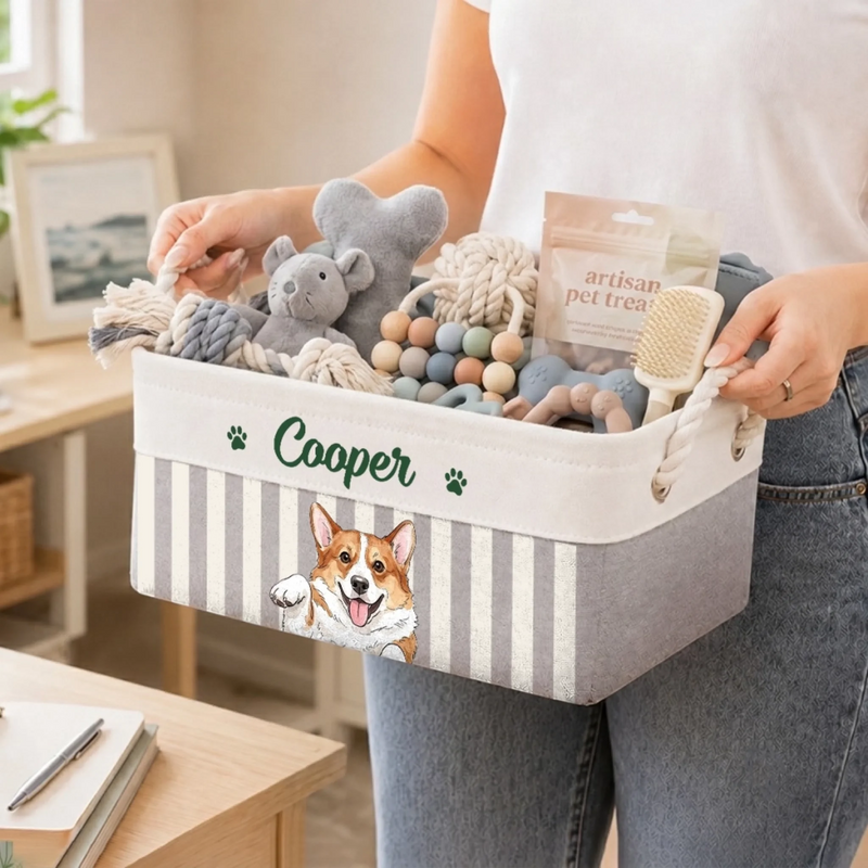 Custom Photo Storage Basket - Personalized  Birthday Gifts For Dog Cat Lovers, Dog Dad And Mom, Cat Owners - Spoiled Pet Lives Here