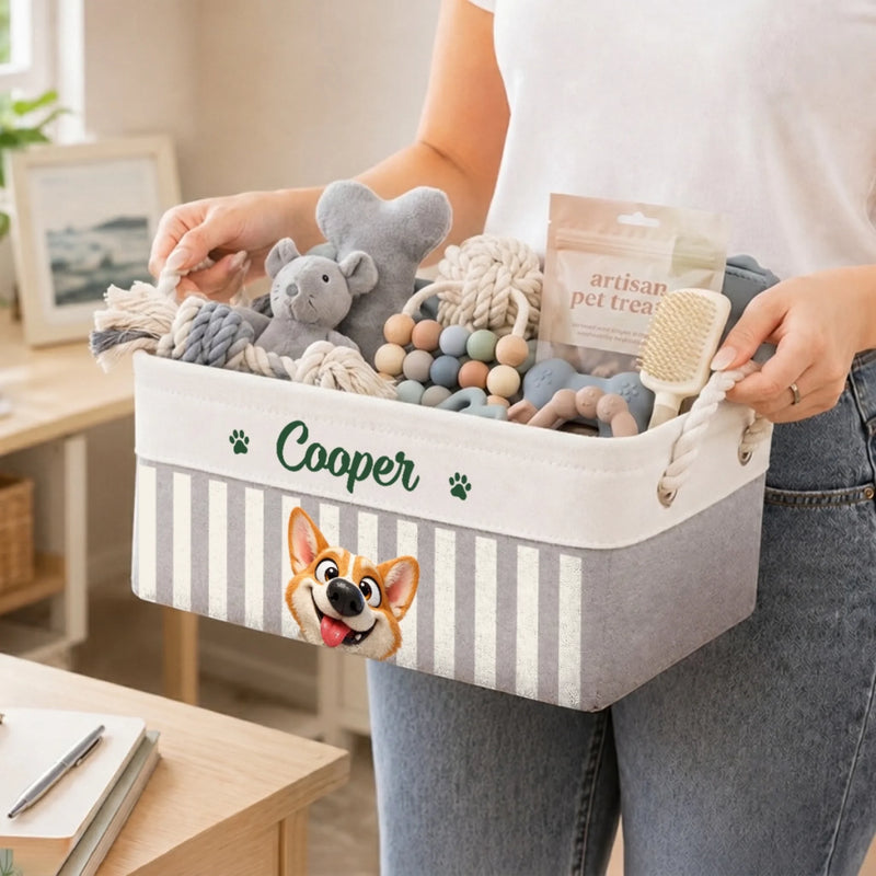 Custom Storage Basket - Personalized Birthday Gifts For Dog Cat Lovers, Dog Dad And Mom, Cat Owners - Love Is A Four Legged Word