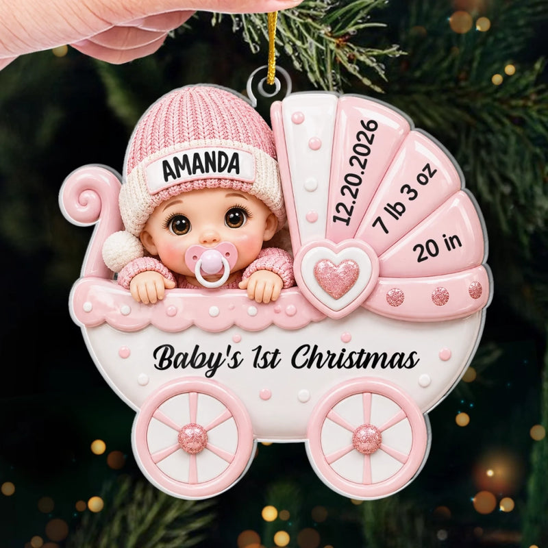 Custom First Christmas Acrylic Ornament - Personalized Baby Shower, Gender Reveal Gifts For New Moms, New Dads, New Parents - Sweetest Addition To Our Family