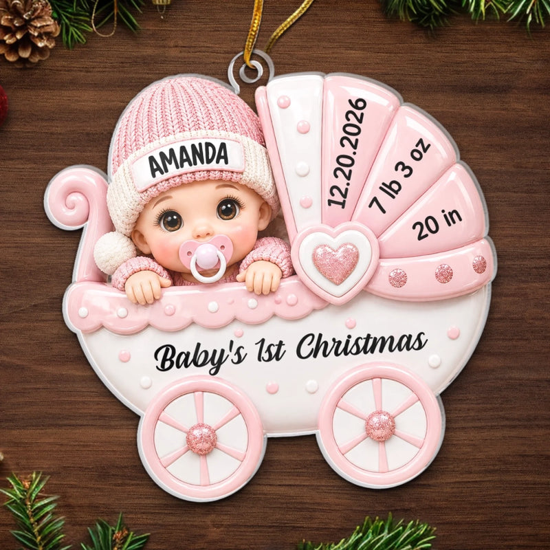 Custom First Christmas Acrylic Ornament - Personalized Baby Shower, Gender Reveal Gifts For New Moms, New Dads, New Parents - Sweetest Addition To Our Family