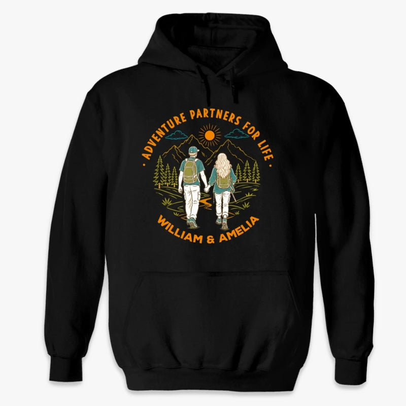 Custom Hiking T-shirt, Premium T-shirt, Hoodie - Personalized Birthday Camping Gifts For Campers, Husband And Wife, Him And Her - Adventure Partners For Life