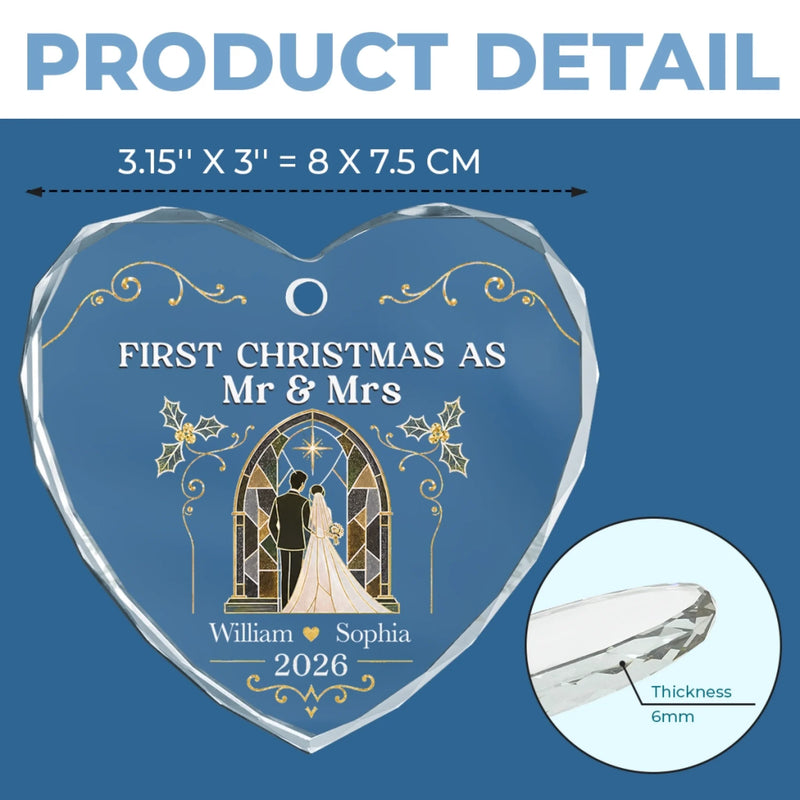 Custom First Christmas Heart Glass Ornament - Personalized Anniversary Christmas Wedding Gifts For Husband And Wife, Him And Her - Forever Starts Now