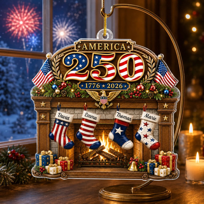 Custom Acrylic Ornament - Personalized America 250th Anniversary Christmas Gifts For Mom, Dad, Brother, Sister - Festive Patriotic Vibes