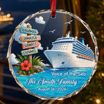 Custom Cruise Ship Circle Glass Ornament - Personalized Christmas Birthday Gifts For Mom, Dad, Brother, Sister - Making Waves Together