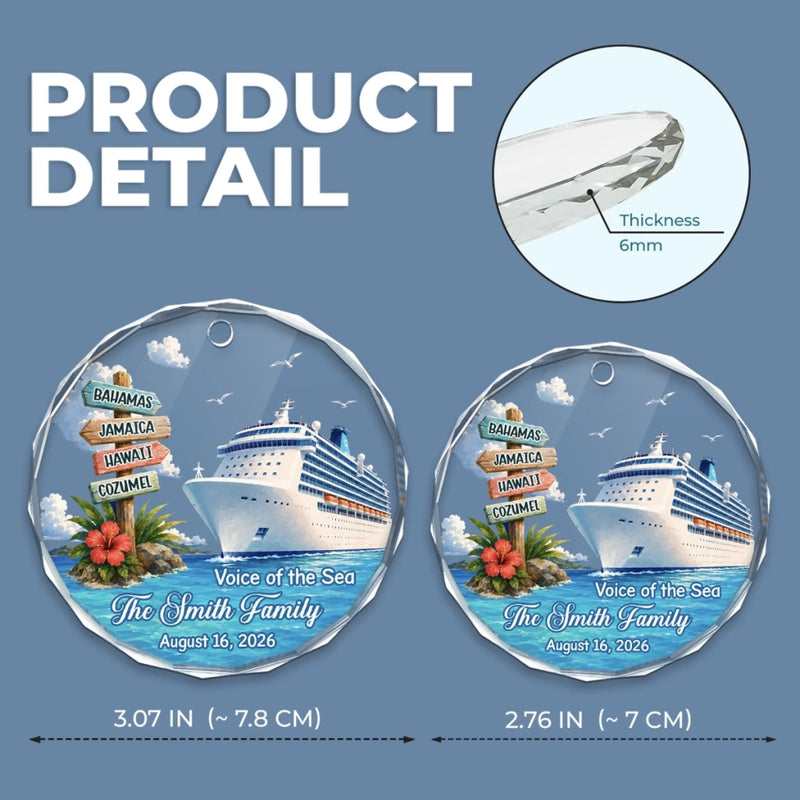 Custom Cruise Ship Circle Glass Ornament - Personalized Christmas Birthday Gifts For Mom, Dad, Brother, Sister - Making Waves Together
