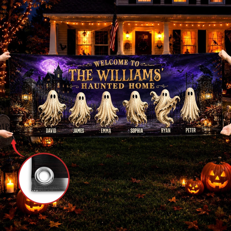 Custom Haunted Home Outdoor Banner - Personalized Halloween Decor Gifts For For Mom, Dad, Brother, Sister - Beware Of Our House