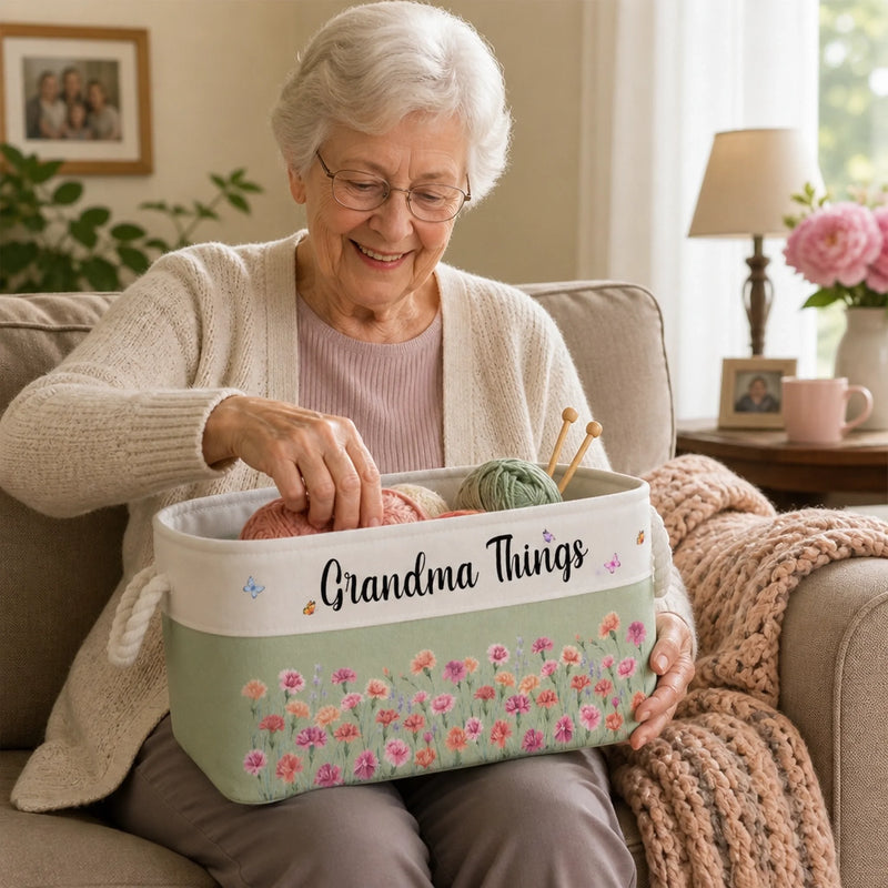 Custom Storage Basket - Personalized Birthday Gifts For Mom, Grandma - Blooming With Family Love
