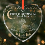 Custom First Christmas Heart Glass Ornament - Personalized Anniversary Christmas Wedding Gifts For Husband And Wife, Him And Her - Officially Mr & Mrs