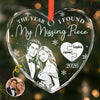 Custom Photo First Christmas Heart Glass Ornament - Personalized Anniversary Christmas Wedding Gifts For Husband And Wife, Him And Her - Forever My Missing Piece