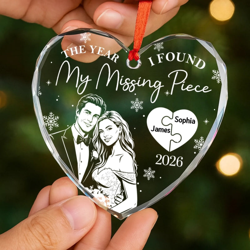 Custom Photo First Christmas Heart Glass Ornament - Personalized Anniversary Christmas Wedding Gifts For Husband And Wife, Him And Her - Forever My Missing Piece