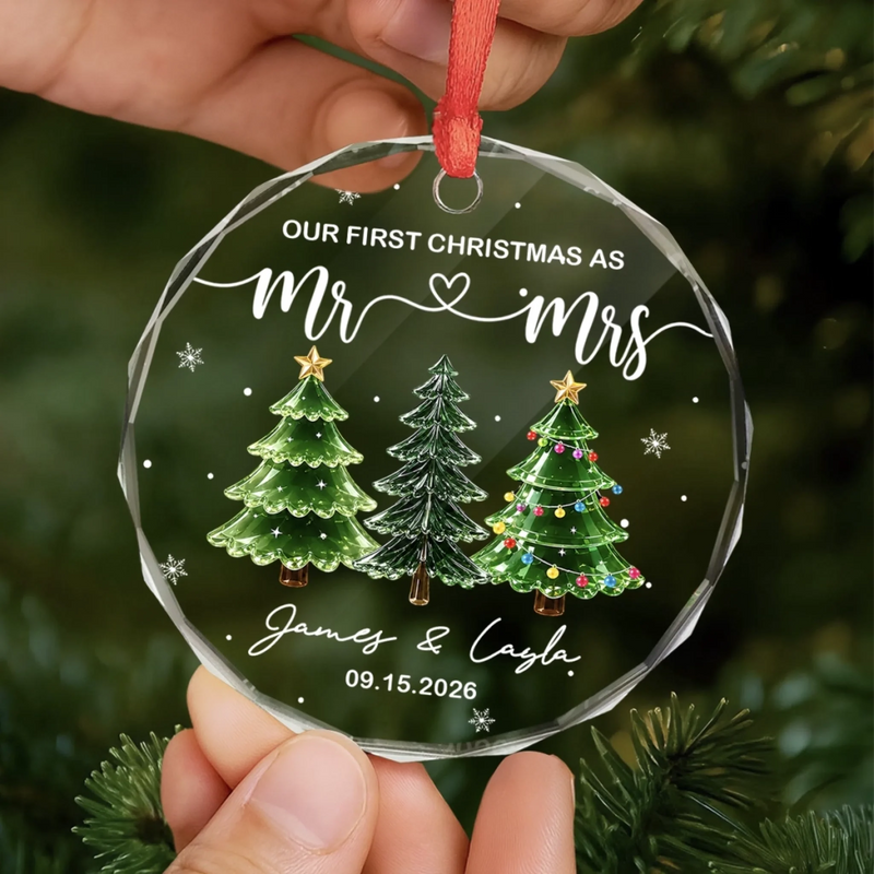 Custom First Christmas Circle Glass Ornament - Personalized Anniversary Christmas Wedding Gifts For Husband And Wife, Him And Her - Pure Married Bliss