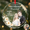 Custom Photo First Christmas Circle Glass Ornament - Personalized Anniversary Christmas Wedding Gifts For Husband And Wife, Him And Her - Treasured Winter Love Story