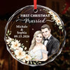 Custom Photo First Christmas Circle Glass Ornament - Personalized Anniversary Christmas Wedding Gifts For Husband And Wife, Him And Her - Treasured Winter Love Story