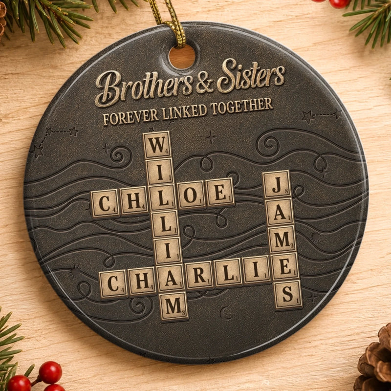 Custom Scrabble Ceramic Ornament - Personalized Christmas Birthday Gifts For Brother, Sister - Wrapped In Sibling Love